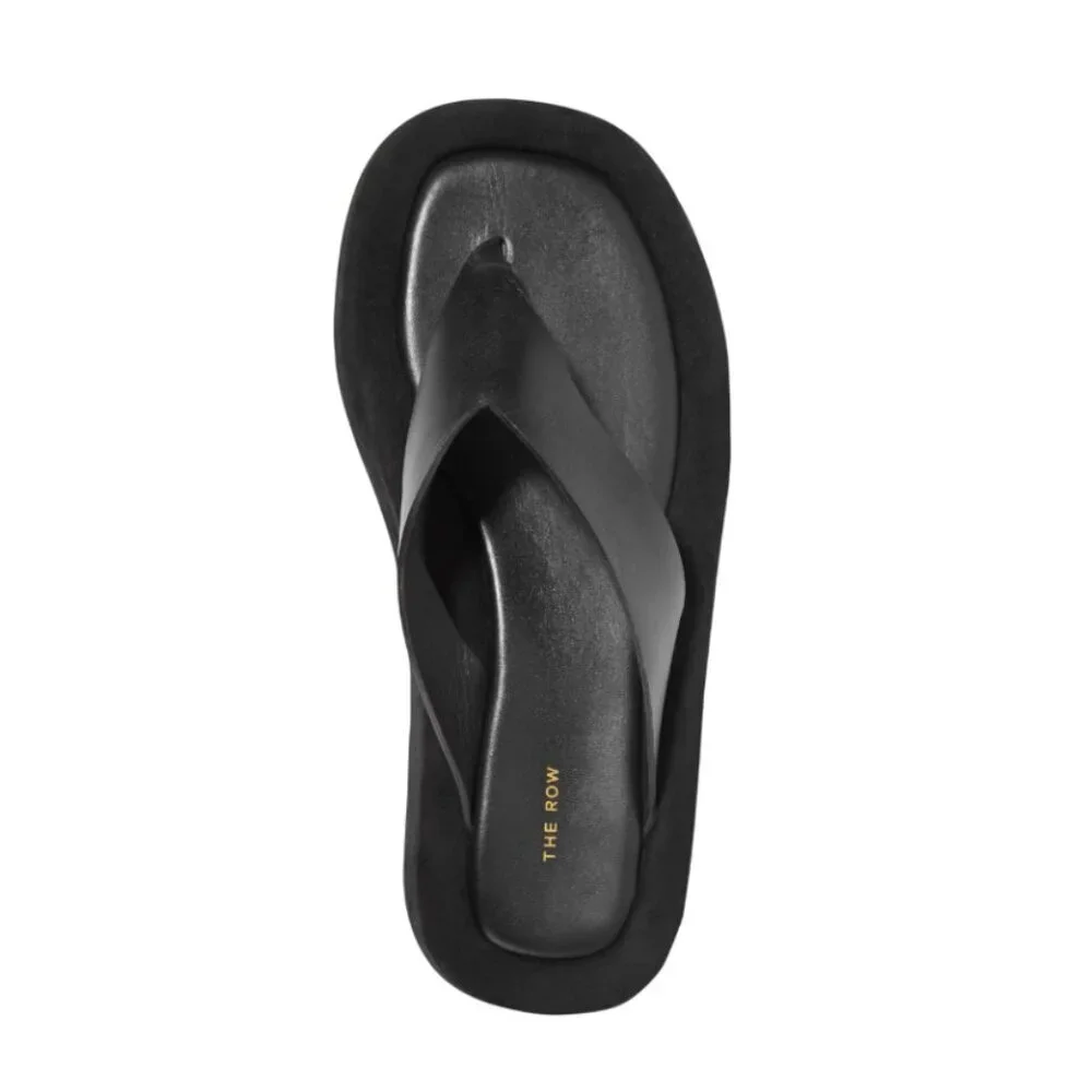 The ROW Ginza Leather Platform Sandals Flip Flops Womens 41.5 11.5 Black Suede - Picture 14 of 14